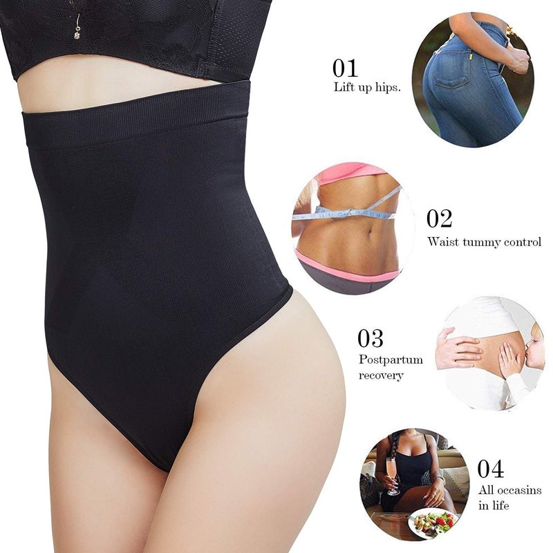 DREAM SLIM Women's High-Waist Seamless Body Shaper Briefs Firm Control Tummy Thong Shapewear Panties Girdle Underwear (as1, alpha, m, l, regular, regular, Black/Black 2 Pack) - Image 2